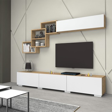 Σύνθεση τηλεόρασης Free Megapap χρώμα λευκό - sonoma 210x35x38cm 1 τεμ.