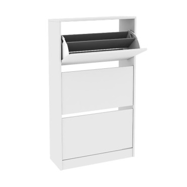 Παπουτσοθήκη μελαμίνης Flat Duo Megapap 18 ζεύγων σε χρώμα λευκό 73x26x119cm