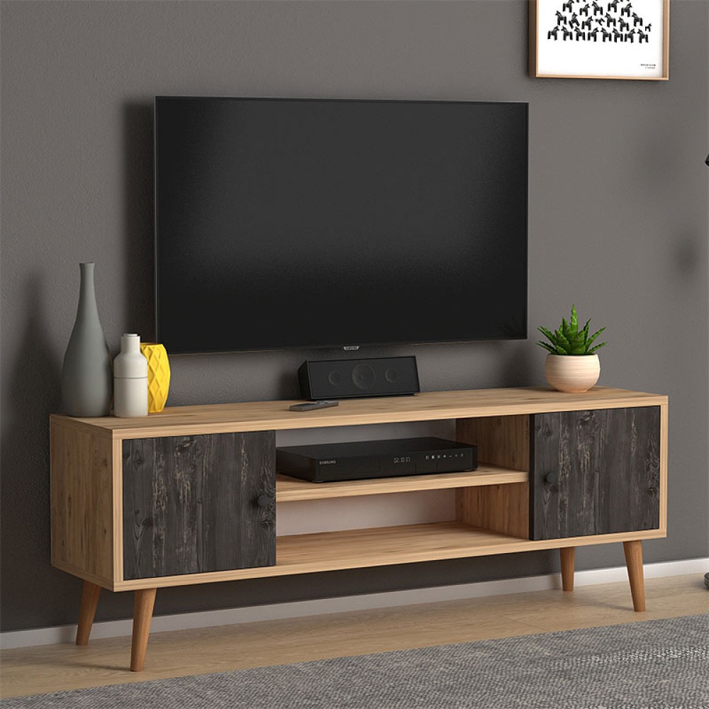 Έπιπλο τηλεόρασης Parma Megapap από μελαμίνη χρώμα industrial grey - oak 120x30x40cm 1 τεμ.