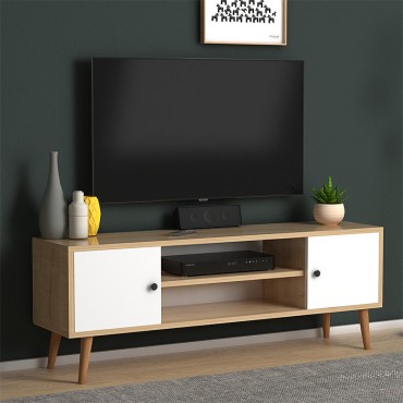 Έπιπλο τηλεόρασης Parma Megapap από μελαμίνη χρώμα white - oak 120x30x40cm 1 τεμ.