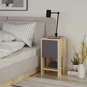 Κομοδίνο Ema Megapap χρώμα φυσικό οξιάς - ανθρακί 30x30x55cm 1 τεμ.