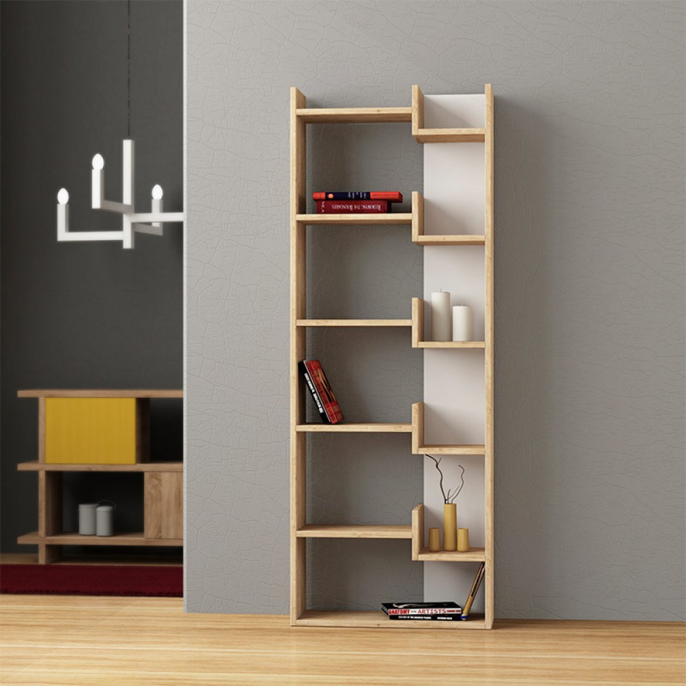 Βιβλιοθήκη Oppa Megapap χρώμα sapphire oak/λευκό 60x22x162cm 1 τεμ.