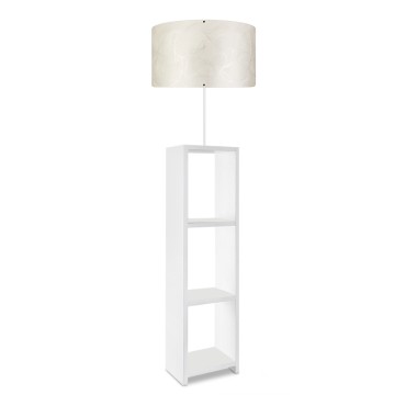 Φωτιστικό δαπέδου Launo Megapap υφασμάτινο Pvc/MDF χρώμα λευκό - γκρι 38x38x150εκ.