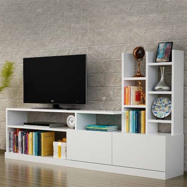 Σύνθεση τηλεόρασης Pesaro Megapap από μελαμίνη χρώμα λευκό 165x25x91,3cm 1 τεμ.