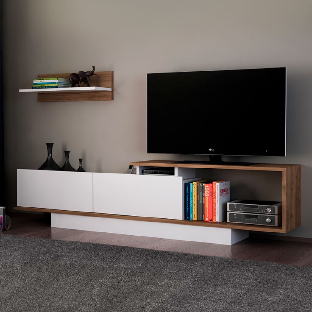 Έπιπλο τηλεόρασης Novara Megapap χρώμα λευκό - καρυδί 180x29,6x45cm 1 τεμ. Έπιπλο τηλεόρασης Novara Megapap χρώμα λευκό - καρυδί 180x29,6x45cm 1 τεμ.