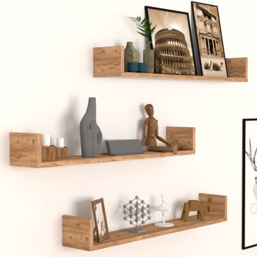 Ραφιέρα τοίχου Tyrion Megapap 3 τεμ. από μελαμίνη χρώμα pine oak 90x15x12cm
