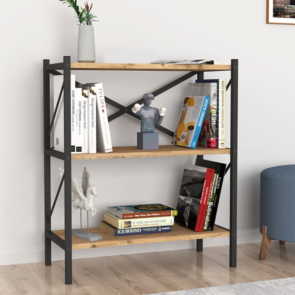 Βιβλιοθήκη Jocasta Megapap μεταλλική - μελαμίνης χρώμα pine oak 66x34x85cm 1 τεμ.