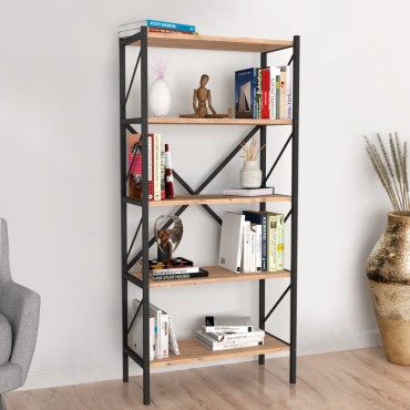 Βιβλιοθήκη Jocasta Megapap μεταλλική - μελαμίνης χρώμα pine oak 66x34x160cm 1 τεμ.
