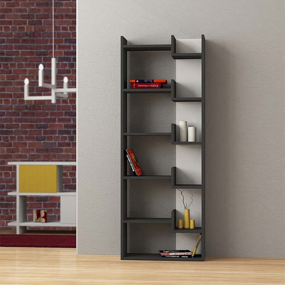Βιβλιοθήκη Oppa Megapap χρώμα ανθρακί - λευκό 60x22x162cm 1 τεμ.
