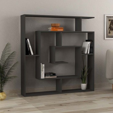 Βιβλιοθήκη Labirent Megapap χρώμα ανθρακί 125x22x129cm 1 τεμ.