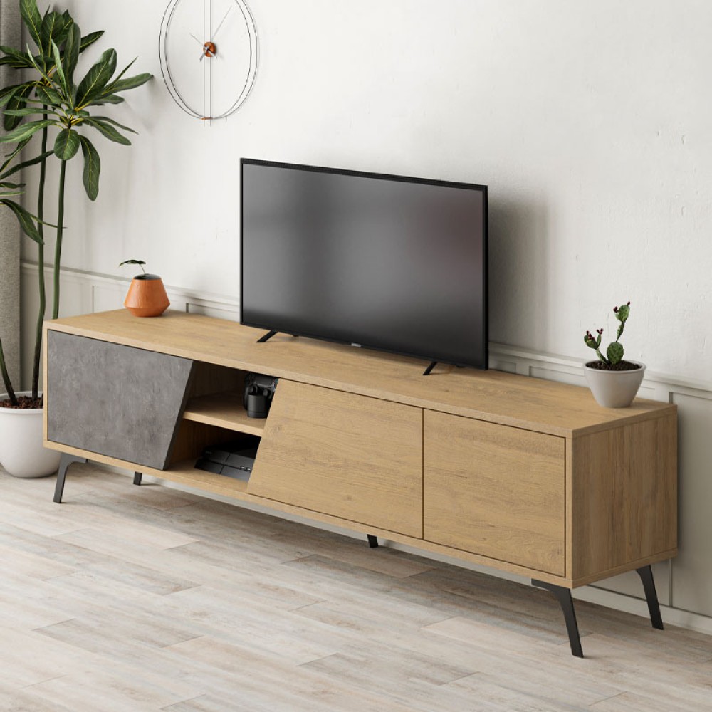 Έπιπλο τηλεόρασης Fiona Megapap χρώμα sapphire oak - γκρι ρετρό 180x35,6x48cm 1 τεμ. Έπιπλο τηλεόρασης Fiona Megapap χρώμα sapphire oak - γκρι ρετρό 180x35,6x48cm 1 τεμ.