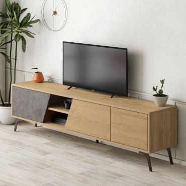 Έπιπλο τηλεόρασης Fiona Megapap χρώμα sapphire oak - γκρι ρετρό 180x35,6x48cm 1 τεμ.