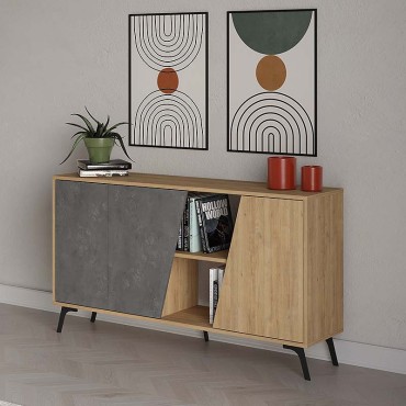 Μπουφές Fiona Megapap χρώμα φυσικό οξιάς - γκρι ρετρό 150x35,6x82cm 1 τεμ.