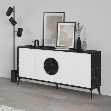 Μπουφές Gora Megapap χρώμα μαύρο εφέ μαρμάρου - λευκό 180x35,6x82cm 1 τεμ.
