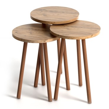 Βοηθητικά τραπεζάκια Roma Megapap από μελαμίνη χρώμα pine oak - 33x33x46cm 3 τεμ.