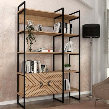 Βιβλιοθήκη Eduardo Megapap μεταλλική - μελαμίνης χρώμα sapphire oak 120x39x180cm 1 τεμ.