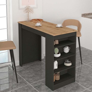 Τραπέζι μπαρ Monaco Megapap από μελαμίνη χρώμα ανθρακί - sapphire oak 120x51,6x101,8cm 1 τεμ.