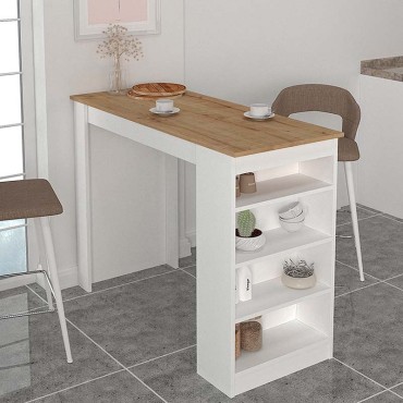 Τραπέζι μπαρ Monaco Megapap από μελαμίνη χρώμα λευκό - sapphire oak 120x51,6x101,8cm 1 τεμ.