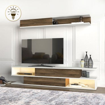 Σύνθεση τηλεόρασης Manet Megapap με LED χρώμα λευκό - καρυδί 180x29,5x39cm 1 τεμ.