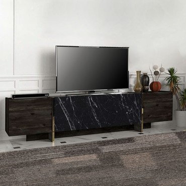 Έπιπλο τηλεόρασης Veyron Megapap από μελαμίνη χρώμα μαύρο rebab - μαύρο εφέ μαρμάρου 180x32,3x45cm 1 τεμ.