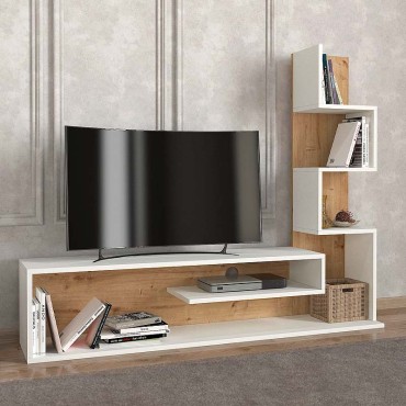 Έπιπλο τηλεόρασης Metehan Megapap χρώμα λευκό - sapphire oak 149,5x29,5x120cm 1 τεμ.