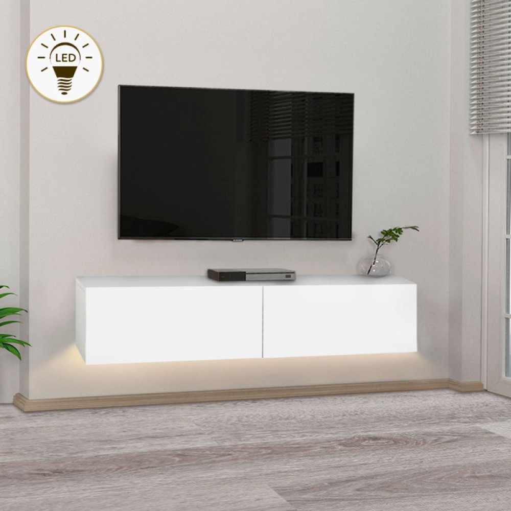 Έπιπλο τηλεόρασης επιτοίχιο Aristo Megapap με LED χρώμα λευκό 135x31,6x25cm 1 τεμ.
