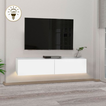 Έπιπλο τηλεόρασης επιτοίχιο Aristo Megapap από μελαμίνη με LED χρώμα λευκό 135x31,6x25cm 1 τεμ.