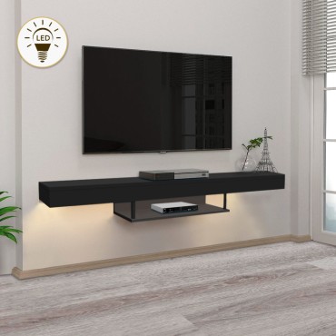 Έπιπλο τηλεόρασης επιτοίχιο Albares Megapap από μελαμίνη με LED χρώμα μαύρο 150x29,6x22cm 1 τεμ.