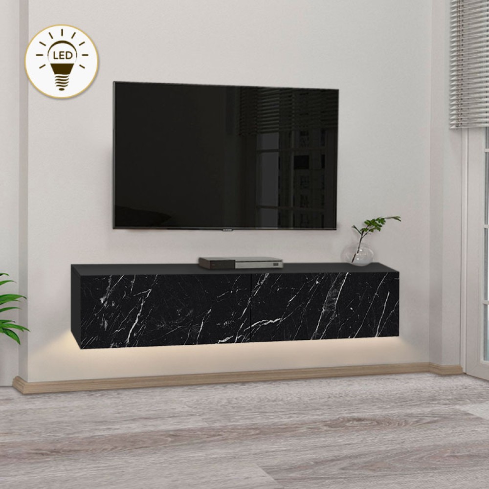 Έπιπλο τηλεόρασης επιτοίχιο Aristo Megapap με LED χρώμα μαύρο - εφέ μαρμάρου 135x31,6x25cm 1 τεμ.