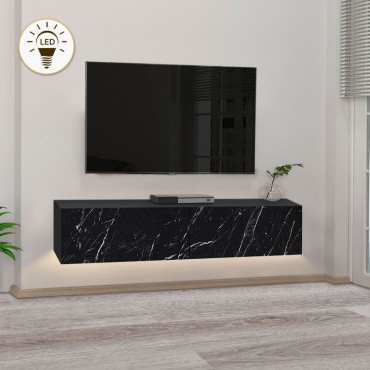 Έπιπλο τηλεόρασης επιτοίχιο Aristo Megapap με LED χρώμα μαύρο - εφέ μαρμάρου 135x31,6x25cm 1 τεμ.
