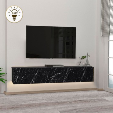 Έπιπλο τηλεόρασης επιτοίχιο Damla Megapap με LED χρώμα μαύρο εφέ μαρμάρου 180x29,5x29,5cm 1 τεμ.