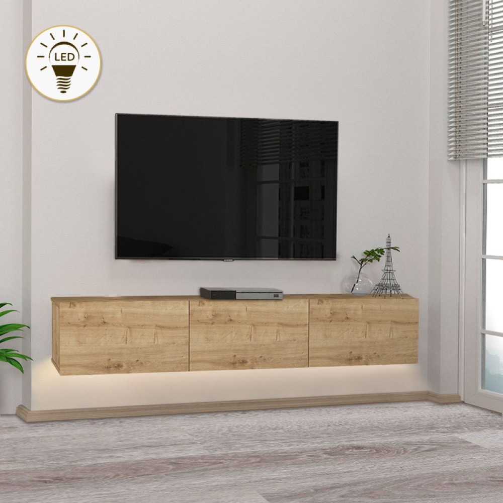 Έπιπλο τηλεόρασης επιτοίχιο Damla Megapap με LED χρώμα sapphire oak 180x29,5x29,5cm 1 τεμ. Έπιπλο τηλεόρασης επιτοίχιο Damla Megapap με LED χρώμα sapphire oak 180x29,5x29,5cm 1 τεμ.