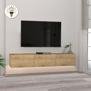 Έπιπλο τηλεόρασης επιτοίχιο Damla Megapap με LED χρώμα sapphire oak 180x29,5x29,5cm 1 τεμ.