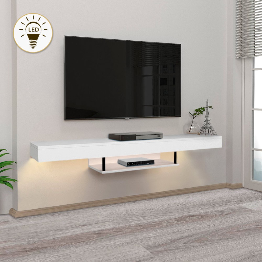 Έπιπλο τηλεόρασης επιτοίχιο Albares Megapap από μελαμίνη με LED χρώμα λευκό 150x29,6x22cm 1 τεμ.