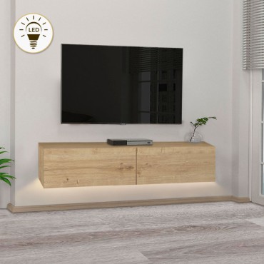 Έπιπλο τηλεόρασης επιτοίχιο Aristo Megapap από μελαμίνη με LED χρώμα sapphire oak 135x31,6x25cm 1 τεμ.