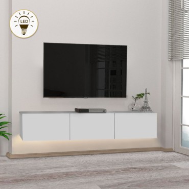 Έπιπλο τηλεόρασης επιτοίχιο Damla Megapap από μελαμίνη με LED χρώμα λευκό 180x29,5x29,5cm 1 τεμ.