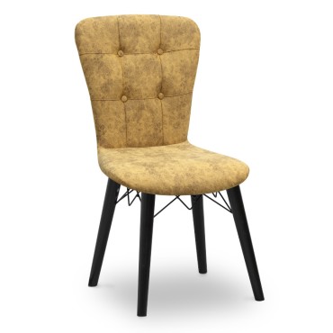 Καρέκλα τραπεζαρίας Palmira Megapap υφασμάτινη χρώμα μουσταρδί - μαύρο πόδι 47x44x88cm 1 τεμ.