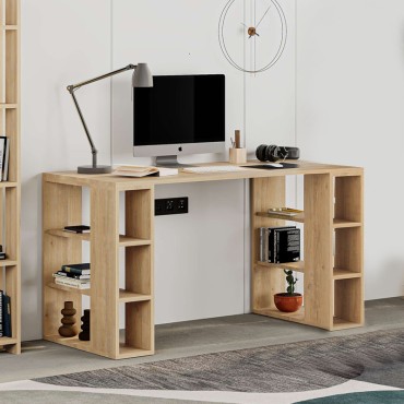 Γραφείο εργασίας Colmar Megapap από μελαμίνη χρώμα sapphire oak 140x60x75εκ 1 τεμ.