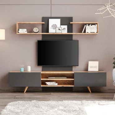 Σύνθεση τηλεόρασης Giacomo Megapap χρώμα sapphire oak - ανθρακί 180x40x45cm 1 τεμ.