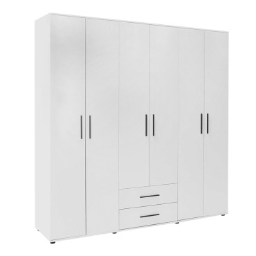 Ντουλάπα ρούχων Bianco Megapap εξάφυλλη με συρτάρια χρώμα λευκό 206x52x213cm 1 τεμ.
