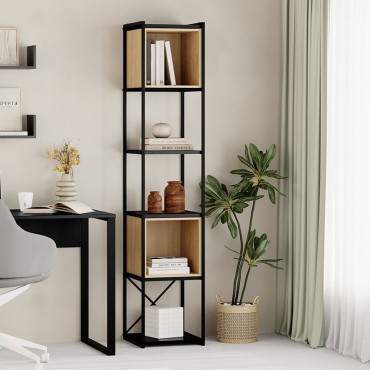 Βιβλιοθήκη Vale Mini Megapap χρώμα silky black - sapphire oak 36,2x39x179cm 1 τεμ.