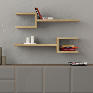 Ραφιέρα τοίχου Fork Megapap 2 τεμ. από μελαμίνη χρώμα sapphire oak 75x19,5x18cm