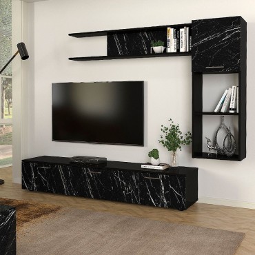 Σύνθεση τηλεόρασης Darcy Megapap χρώμα μαύρο εφέ μαρμάρου - μαύρο 180x40x33cm 1 τεμ.
