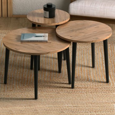 Τραπεζάκι σαλονιού σετ 3 τεμ. Roma Megapap χρώμα oak Φ60x46cm - 60x60x46cm