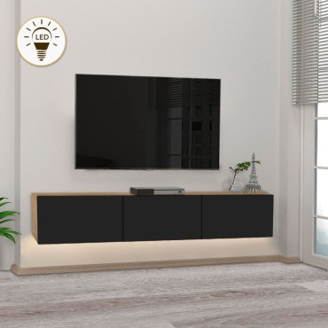 Έπιπλο τηλεόρασης επιτοίχιο Damla Megapap με LED χρώμα sapphire oak - μαύρο 180x29,5x29,5cm 1 τεμ.