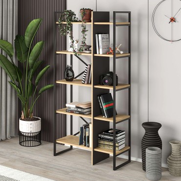 Βιβλιοθήκη Detroit Megapap χρώμα sapphire oak - silky black 87,5x35,2x175cm 1 τεμ.