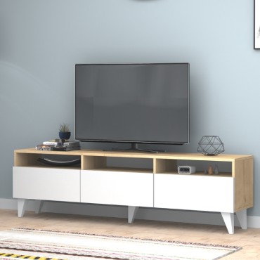Έπιπλο τηλεόρασης Deluxe Megapap χρώμα λευκό - φυσικό οξιάς 180x35x47cm 1 τεμ.