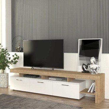 Έπιπλο τηλεόρασης Acnes Megapap χρώμα λευκό - sapphire oak 220x40x52cm 1 τεμ.