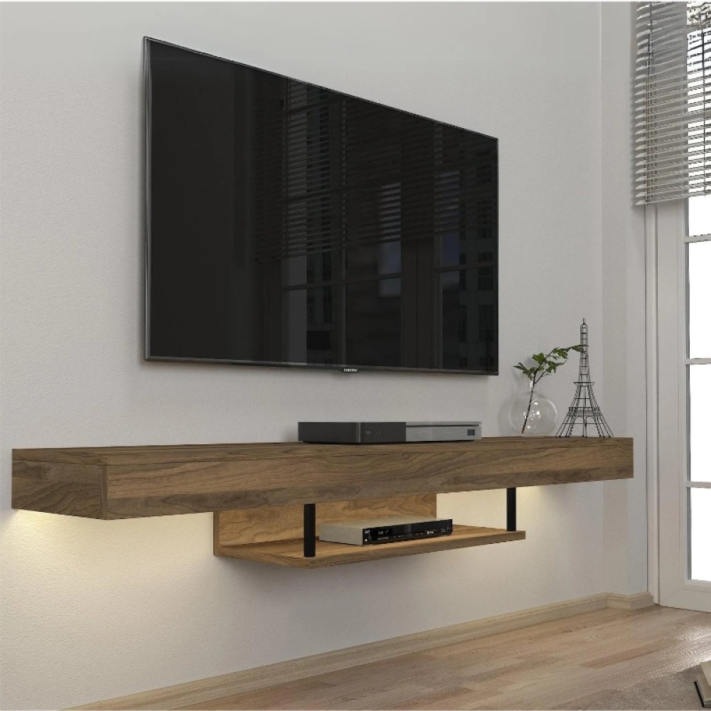 Έπιπλο τηλεόρασης επιτοίχιο Albares Megapap με LED χρώμα καρυδί 150x29,6x22cm 1 τεμ.