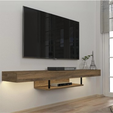 Έπιπλο τηλεόρασης επιτοίχιο Albares Megapap με LED χρώμα καρυδί 150x29,6x22cm 1 τεμ.